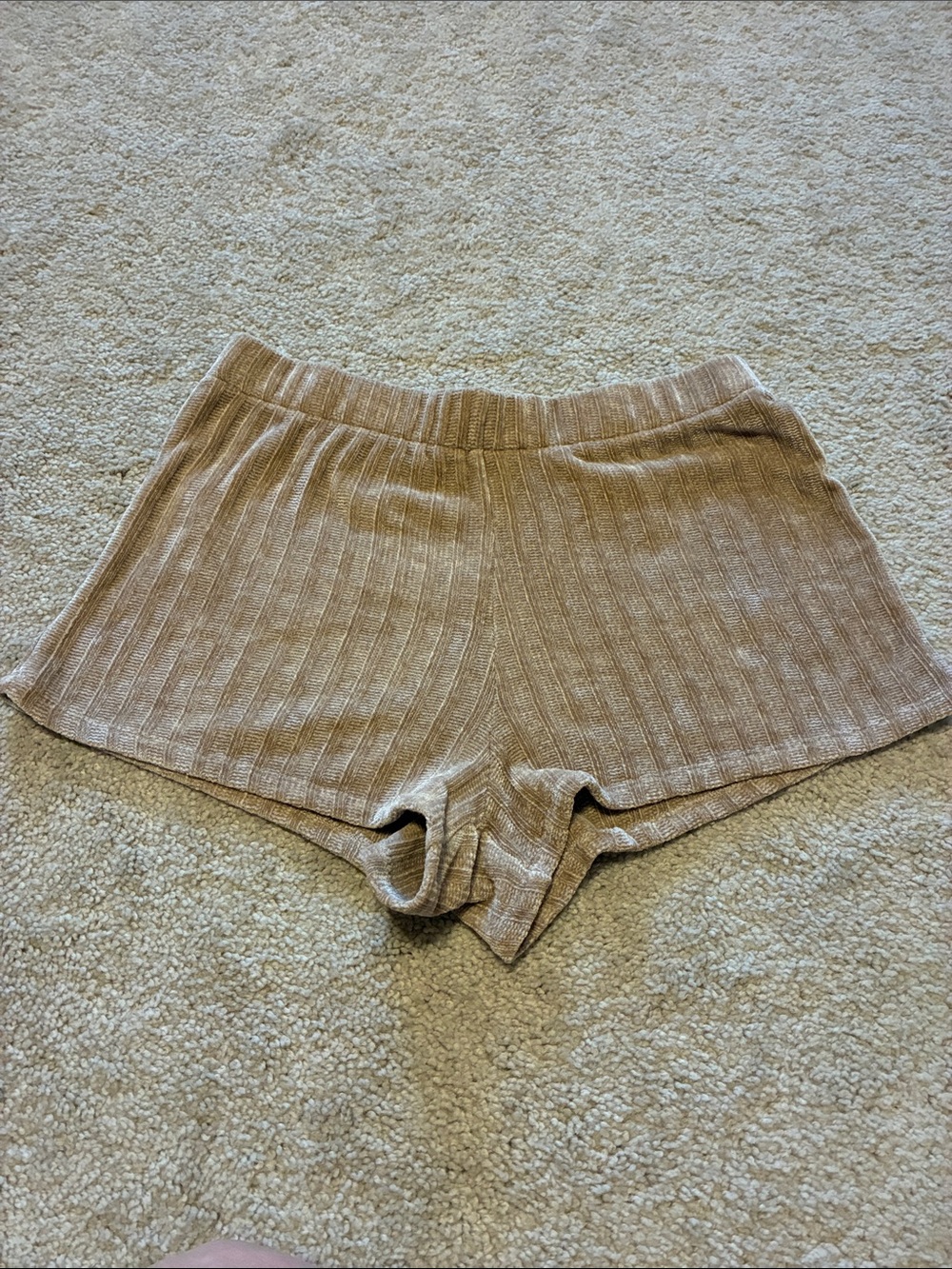 Mahina Ribbed High-Waist Lounge Shorts in Light Brown